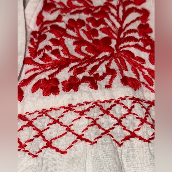 Free People Embroidered Peasant Top XS Dreaming About You Tunic Ivory and Red - Picture 3 of 7
